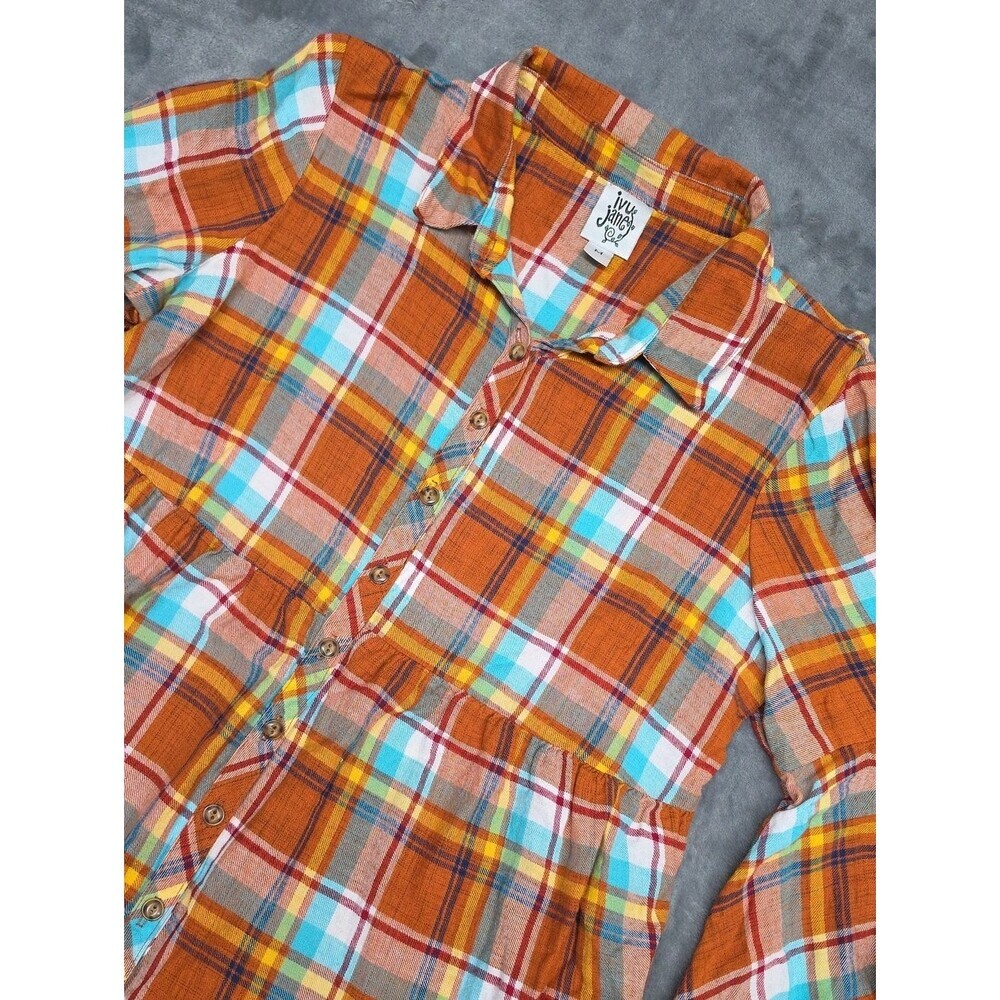 Ivy Jane M Flannel Colorful Plaid Button-Up Tunic